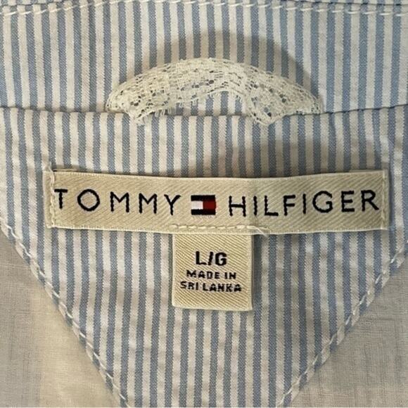 Tommy Hilfiger Blue White Pinstripe Cotton Prep Academia Blazer NWOT Size L - Picture 9 of 12